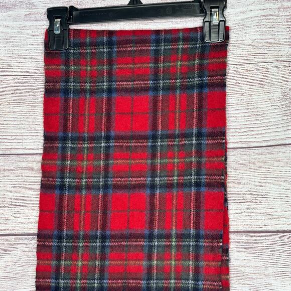 Red 100% Cashmere Luxury Fringe Green Blue Plaid Winter Fall Cozy Warm Scarf - Picture 7 of 7